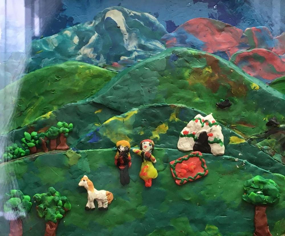 Юрта - рисунок из пластилина