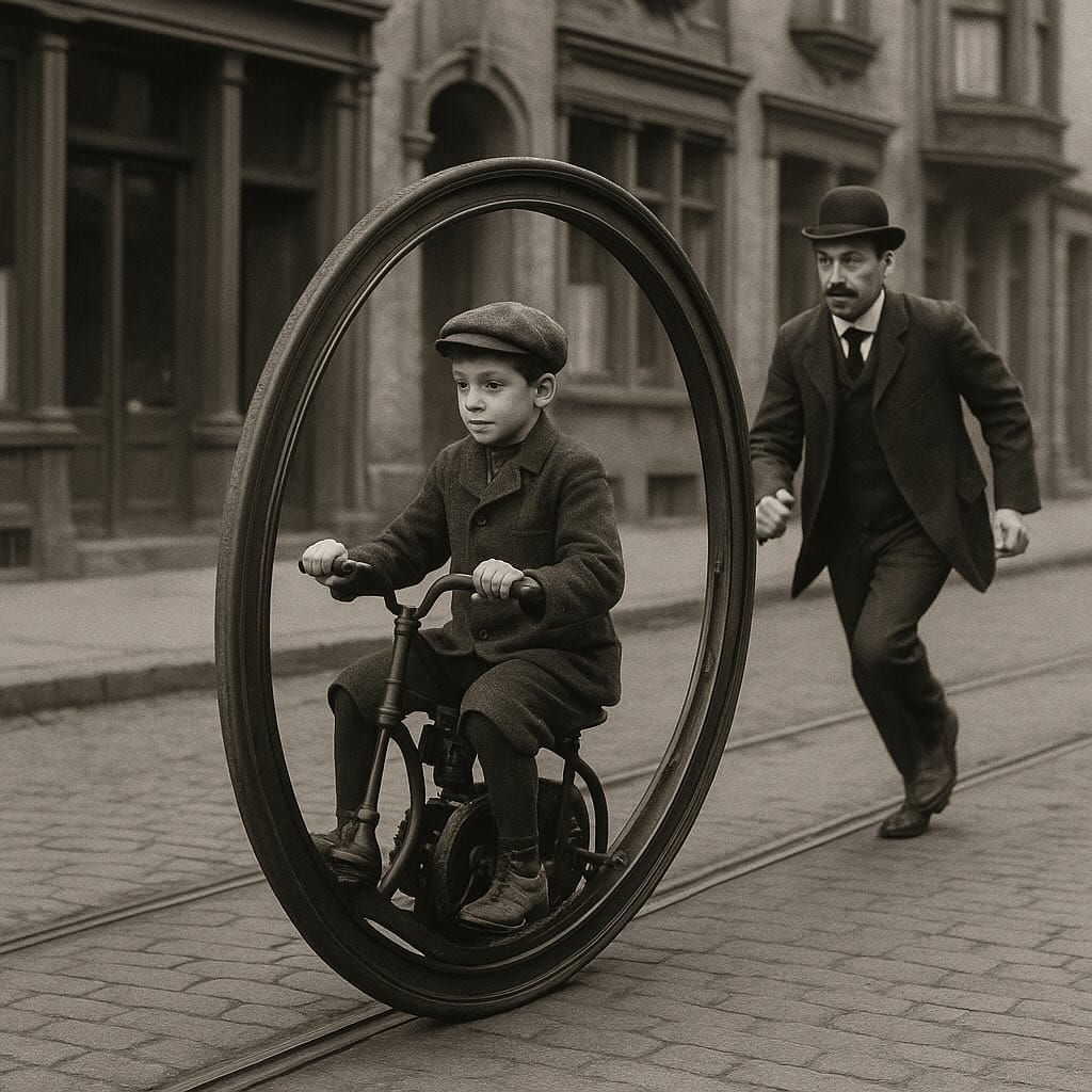 Прообраз современного моноколеса из 1900-х показали на архивных кадрах